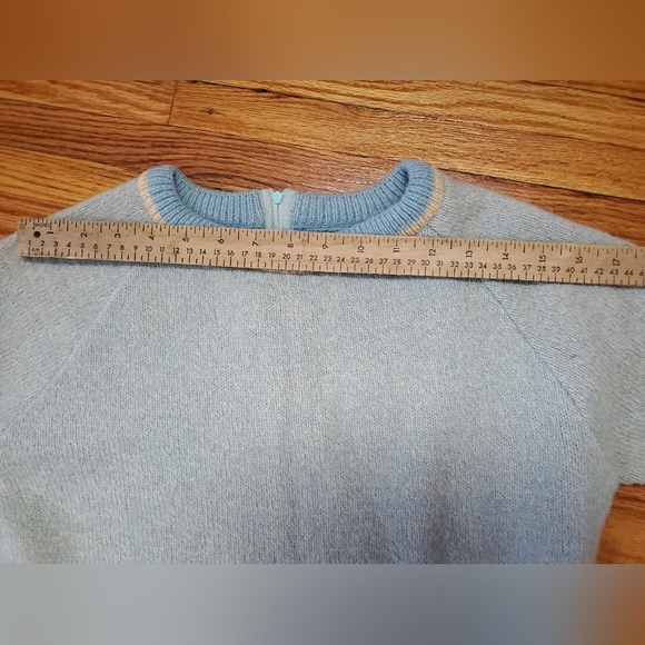 Vintage 70s Sears Shetland Wool Blue Ivory Sweater Dress Knit S / M - Picture 13 of 16